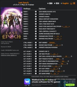 Last Epoch Trainer +25 Options